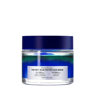TOUN28 1% Blue Peptide Cica Serum 55g glass jar with blue and green dual-layer gel on white background