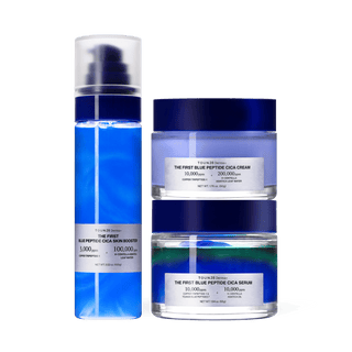 TOUN28 1% Blue Peptide Cica 3-Step Set: Skin Booster, Serum and Cream on white background